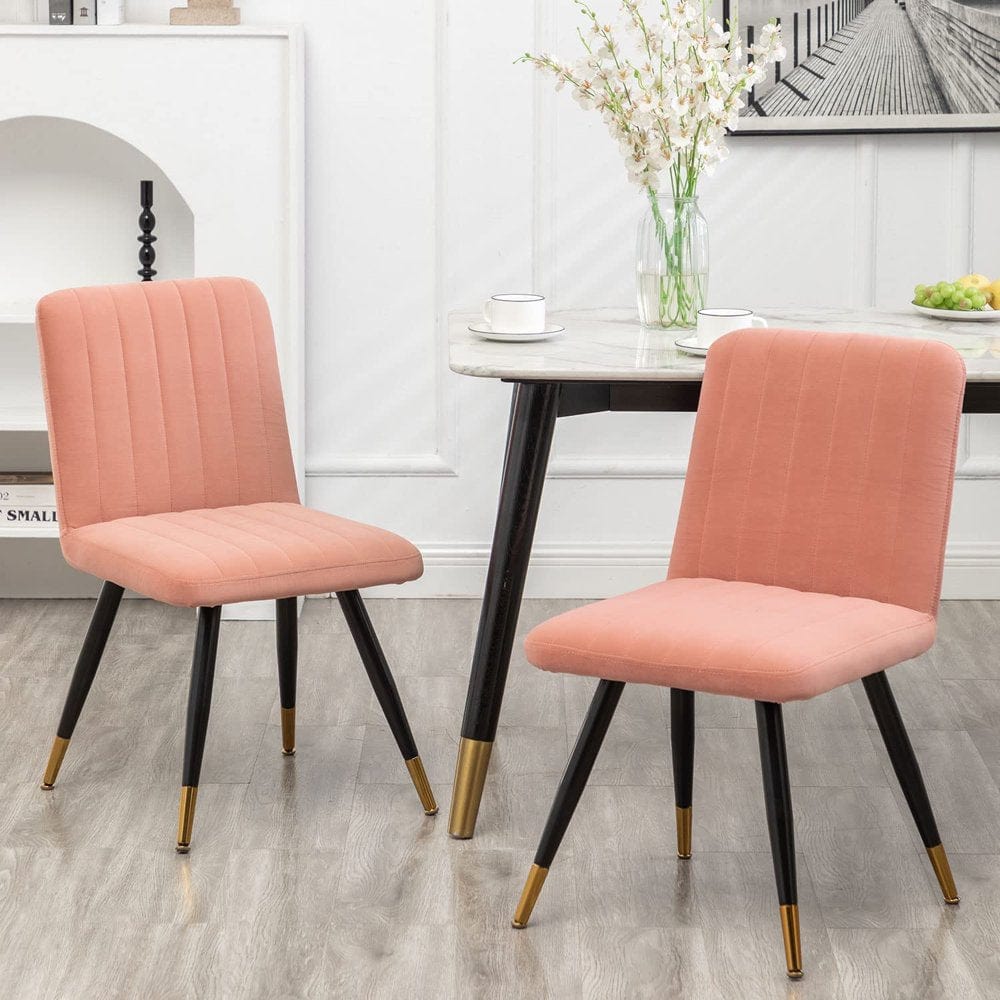 Andeworld Dining Chairs Set of 2 Upholstered Modern Accent Chairs, Mid Century Faux Suede Side Chair Leisure Chair with Golden Metal Legs for Dining Living Room（Grey）