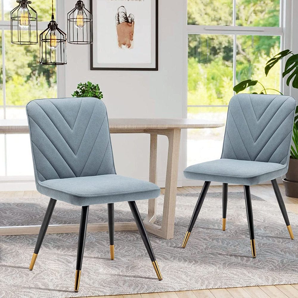 Andeworld Dining Chairs Set of 2 Upholstered Modern Accent Chairs, Mid Century Faux Suede Side Chair Leisure Chair with Golden Metal Legs for Dining Living Room（Grey）