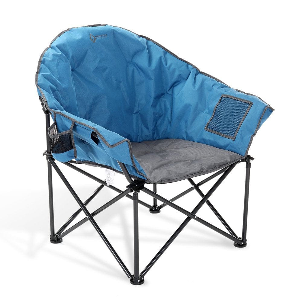 ARROWHEAD OUTDOOR Oversized Heavy-Duty Club Folding Camping Chair W/ External Pocket, Cup Holder, Portable, Padded, Moon, Round, Saucer, Supports 330Lbs, Carrying Bag, Usa-Based Support (Tan)