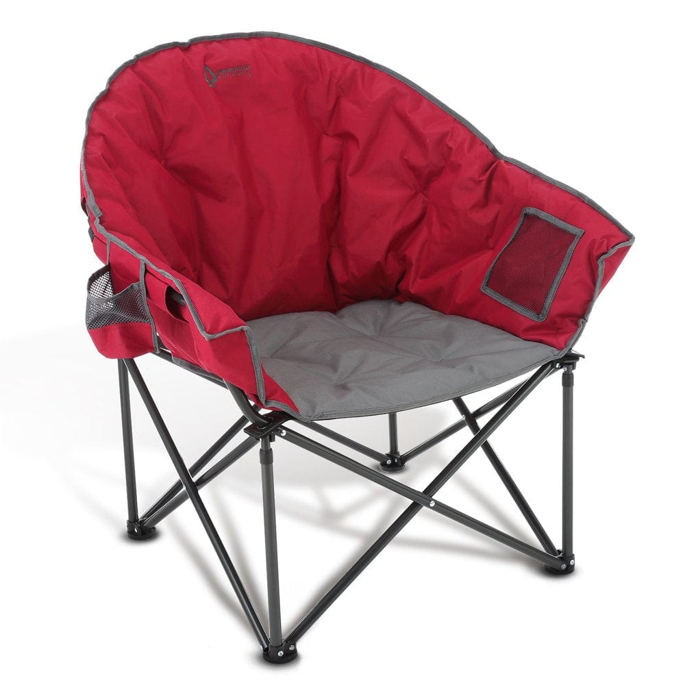 ARROWHEAD OUTDOOR Oversized Heavy-Duty Club Folding Camping Chair W/ External Pocket, Cup Holder, Portable, Padded, Moon, Round, Saucer, Supports 330Lbs, Carrying Bag, Usa-Based Support (Tan)