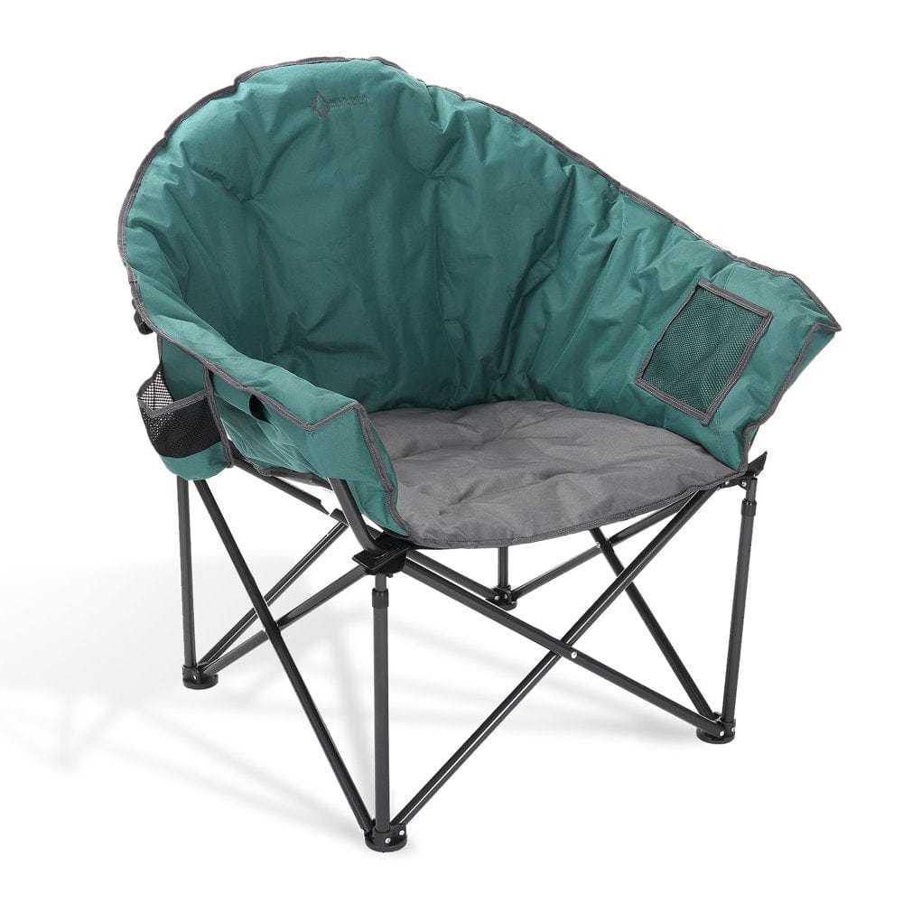 ARROWHEAD OUTDOOR Oversized Heavy-Duty Club Folding Camping Chair W/ External Pocket, Cup Holder, Portable, Padded, Moon, Round, Saucer, Supports 330Lbs, Carrying Bag, Usa-Based Support (Tan)