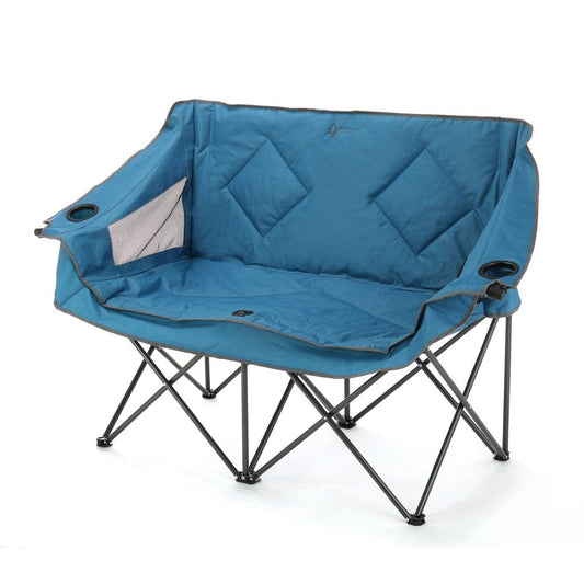 ARROWHEAD OUTDOOR Portable Folding Double Duo Camping Chair Loveseat W/ 2 Cup & Wine Glass Holder, Heavy-Duty Carrying Bag, Padded Seats & Armrests, Supports up to 500Lbs, Usa-Based Support (Blue)