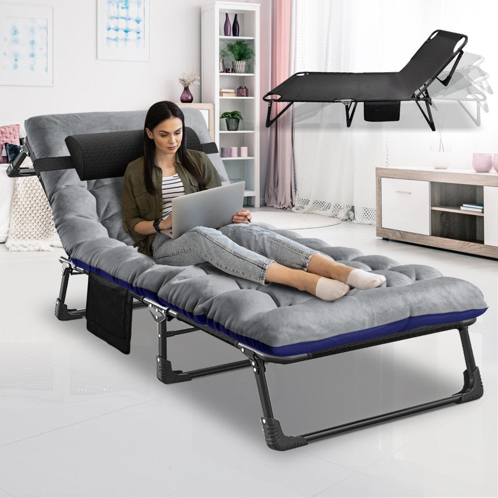 MOPHOTO Adult Camping Cot Adjustable 4-Position Folding Cot, Outdoor Patio Folding Lounge Chair for Sunbathing