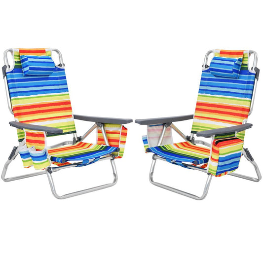 Gymax 2PCS Folding Beach Backpack Chair Reclining Camping Chair W/ Storage Bag