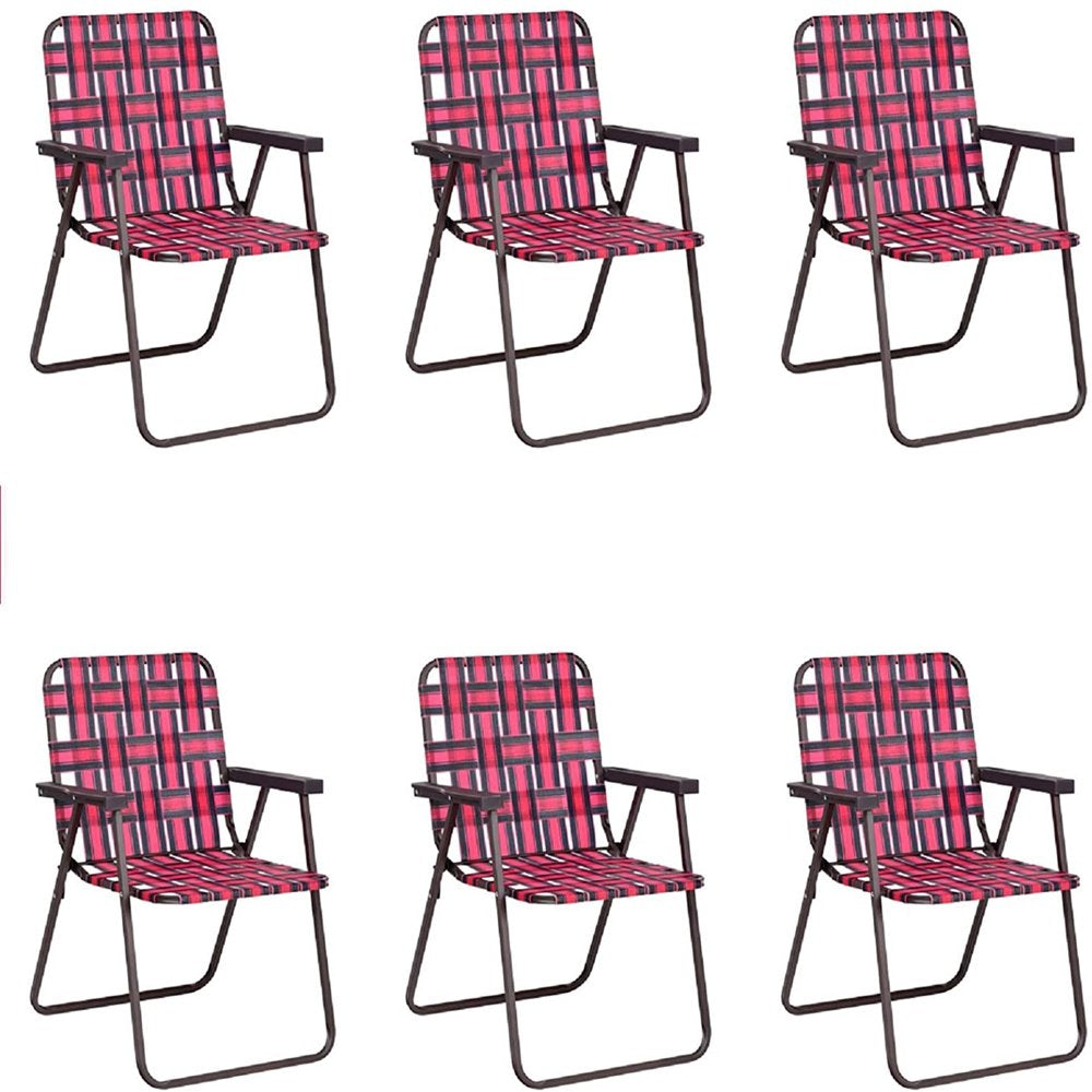 Gymax Set of 6 Patio Folding Web Chair Set Portable Beach Camping Chair Red