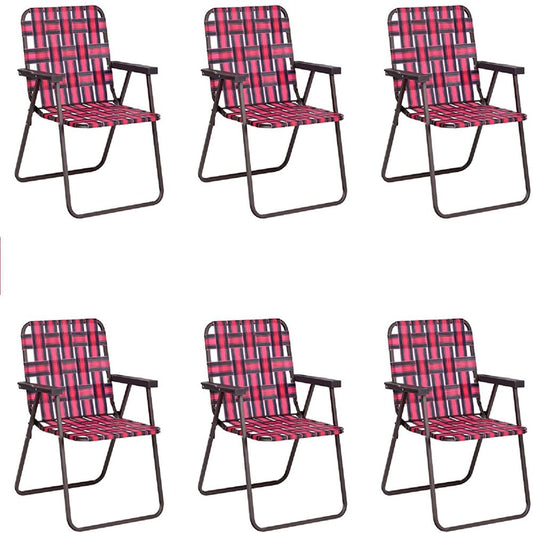 Gymax Set of 6 Patio Folding Web Chair Set Portable Beach Camping Chair Red