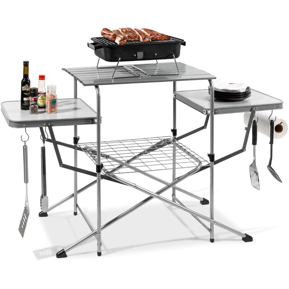 Best Choice Products Portable Folding Grill Table, Outdoor Food Prep Station for Camping W/ Carrying Case, 4 Hooks