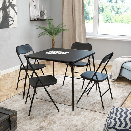 Bizchair 5 Piece Black Folding Card Table and Chair Set