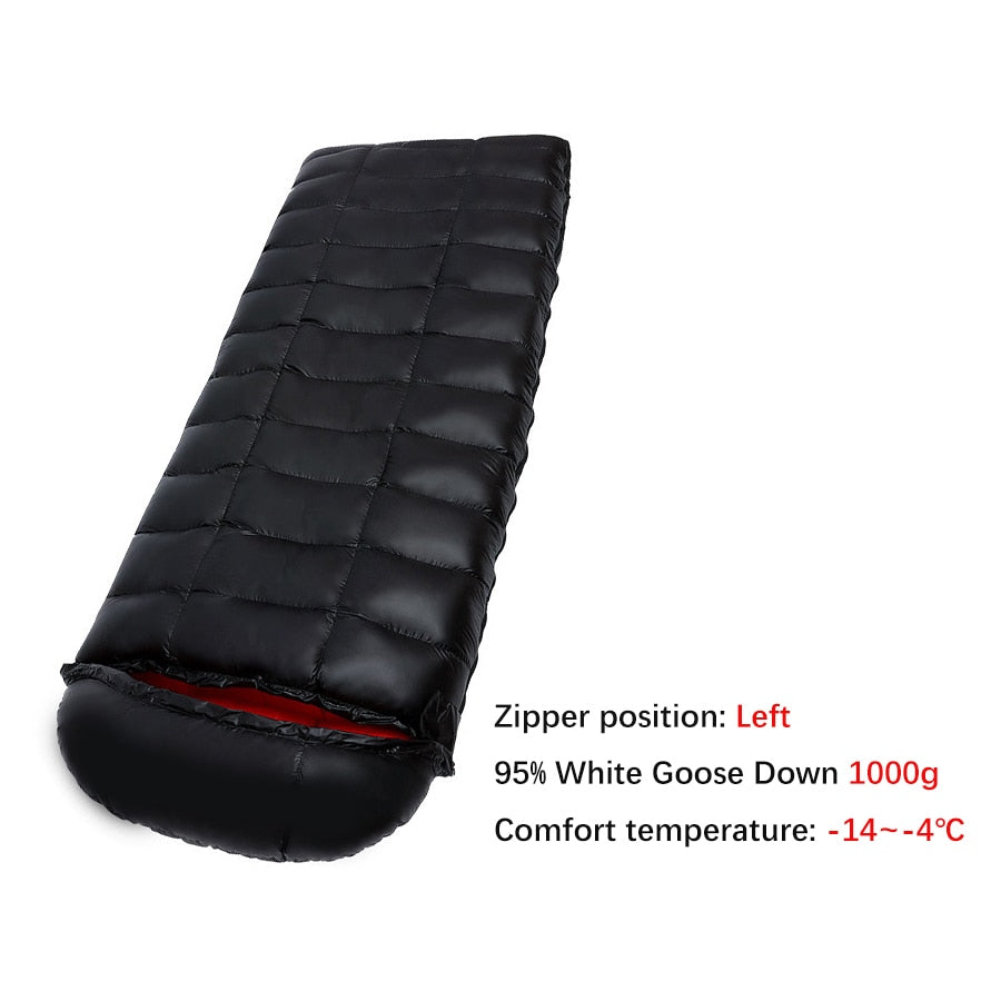 Black 95% Goose Down Waterproof Sleeping Bag Left Zipper