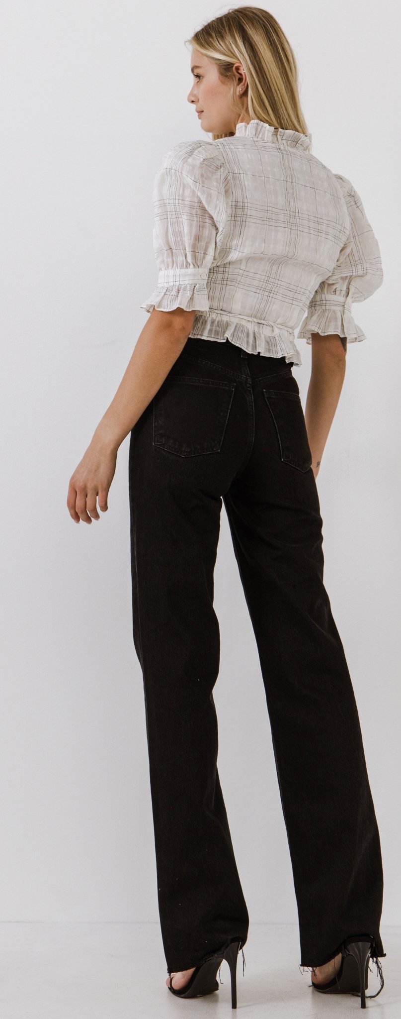 Check Print Linen Wrap Top