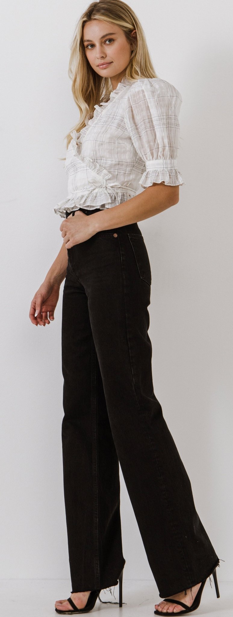 Check Print Linen Wrap Top