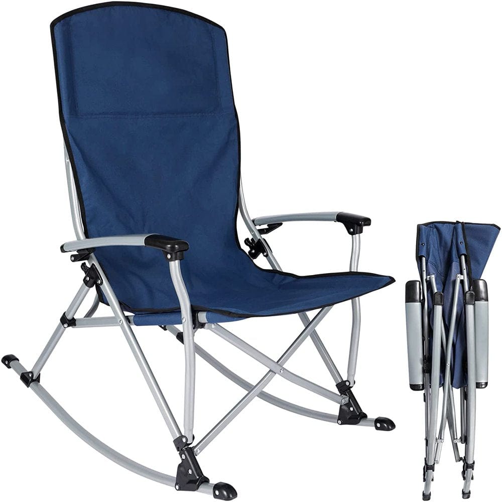 CMAPMAX 300Lbs Heavy Duty Folding Camping Rocking Chair with High Back for Outdoor Patio, Lawn, Garden, Navy Blue