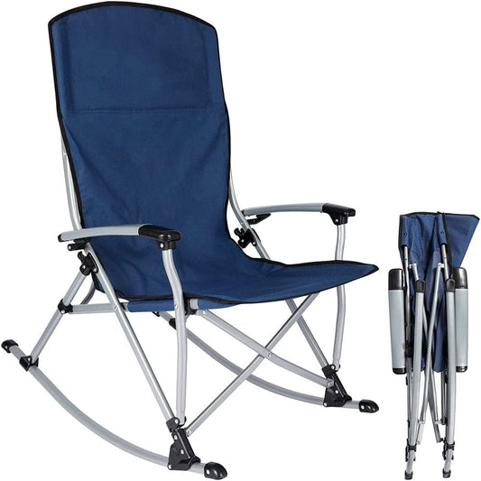 CMAPMAX 300Lbs Heavy Duty Folding Camping Rocking Chair with High Back for Outdoor Patio, Lawn, Garden, Navy Blue