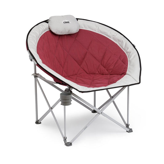 Core Equipment Oversized Padded round Moon Outdoor Camping Folding Chair, Wine