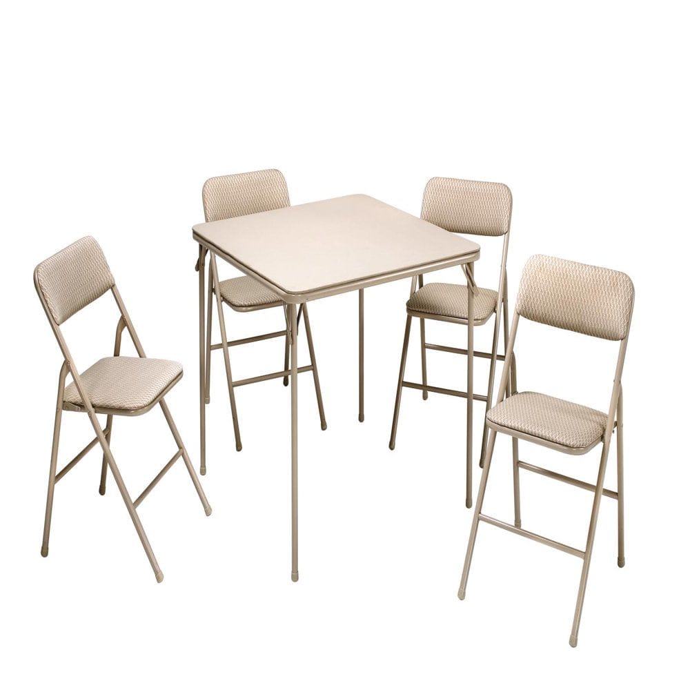 COSCO Premium 5-Piece Fabric Folding Chair & Classic 34"Vinyl Card Table Set, Tan