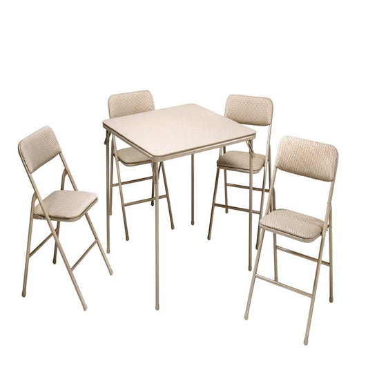COSCO Premium 5-Piece Fabric Folding Chair & Classic 34"Vinyl Card Table Set, Tan