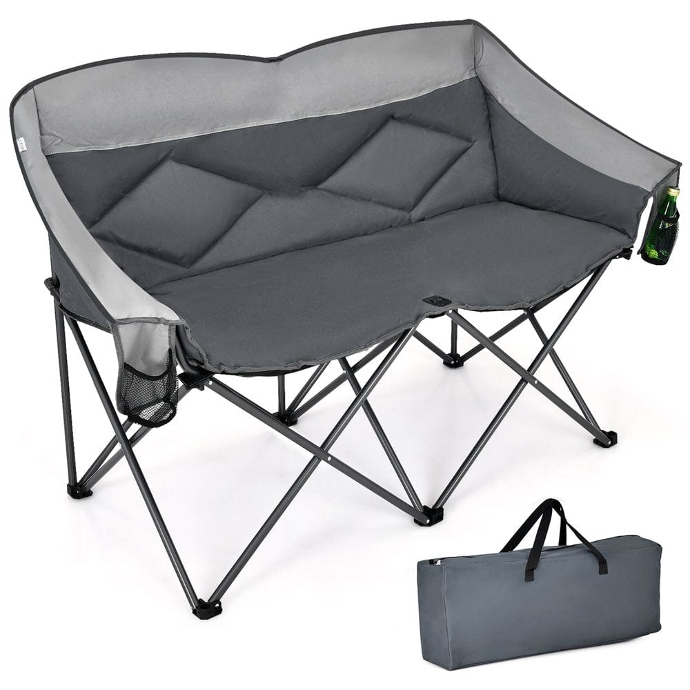 Costway Folding Camping Chair Loveseat Double Seat W/ Bags & Padded Backrest Blue