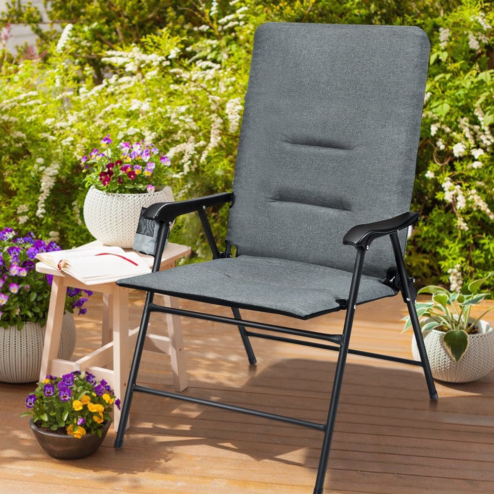 Costway Patio Folding Padded Chair High Backrest Portable Cup Holder Camping Brown
