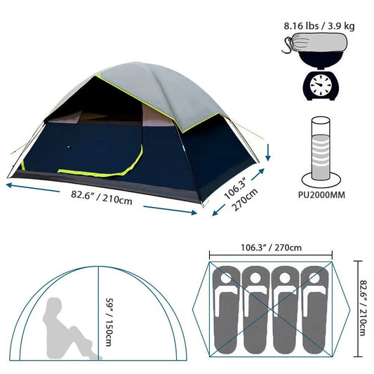 4 Person Black Coated Darkroom Tent For Camping Family Backpacking Tents - Blue Force Sports