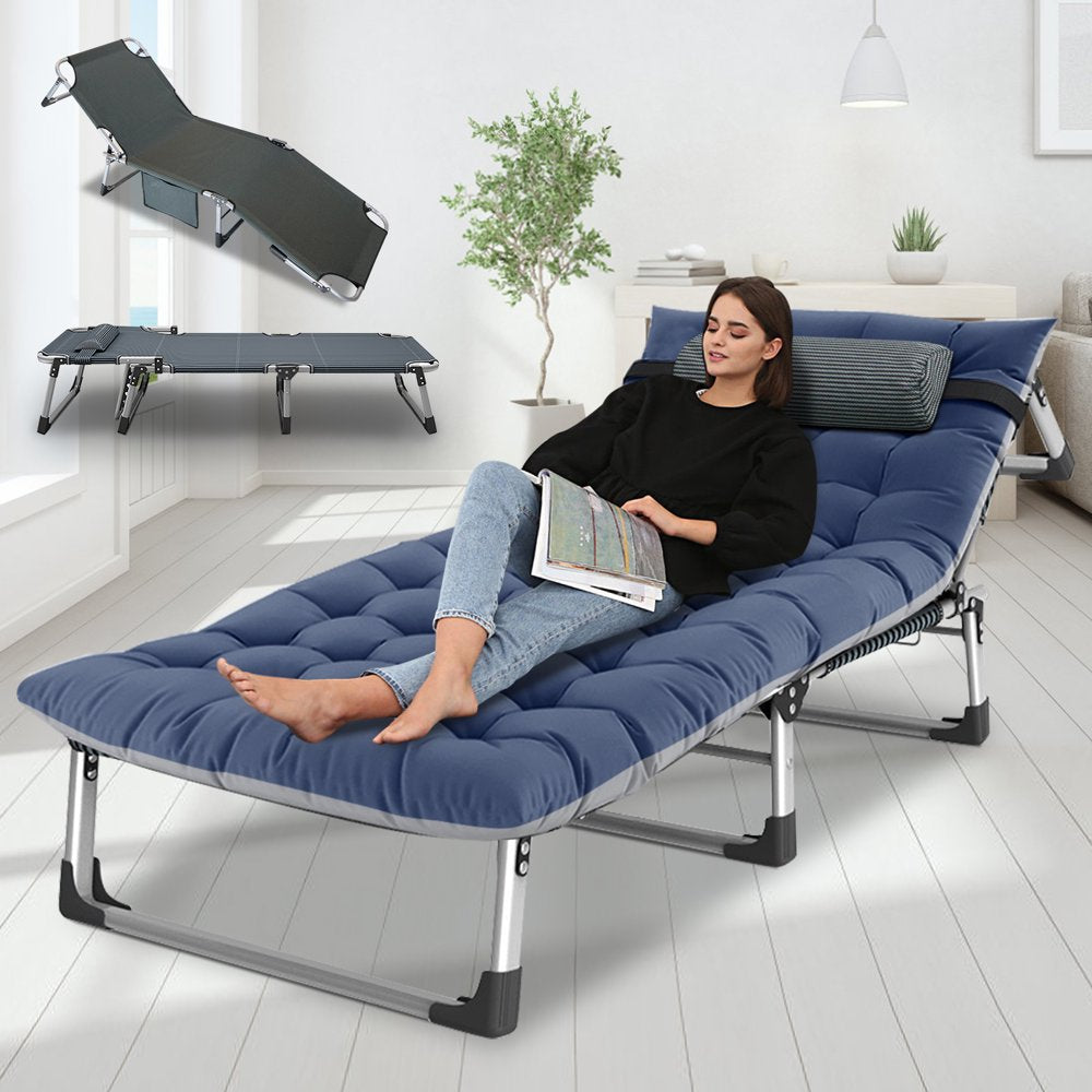 MOPHOTO Adult Camping Cot Adjustable 4-Position Folding Cot, Outdoor Patio Folding Lounge Chair for Sunbathing