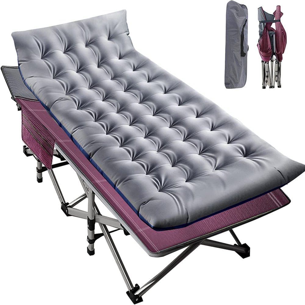 Docred Folding Camping Cot, Adjustable 4-Position Adults Reclining Folding Chaise with Pillow, Outdoor Portable Folding Lounge Chair Sleeping Cots Bed, Perfect for Camping, Pool, Beach, Patio