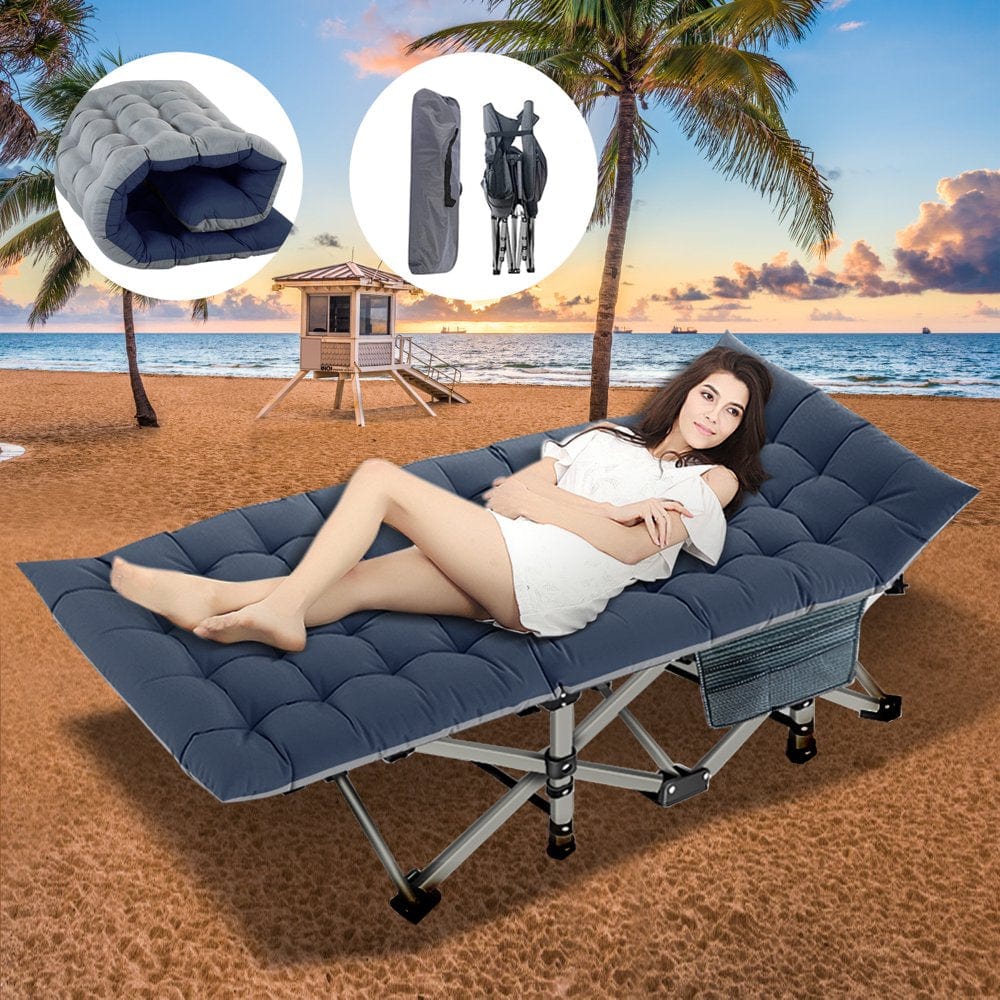 Docred Folding Camping Cot, Adjustable 4-Position Adults Reclining Folding Chaise with Pillow, Outdoor Portable Folding Lounge Chair Sleeping Cots Bed, Perfect for Camping, Pool, Beach, Patio