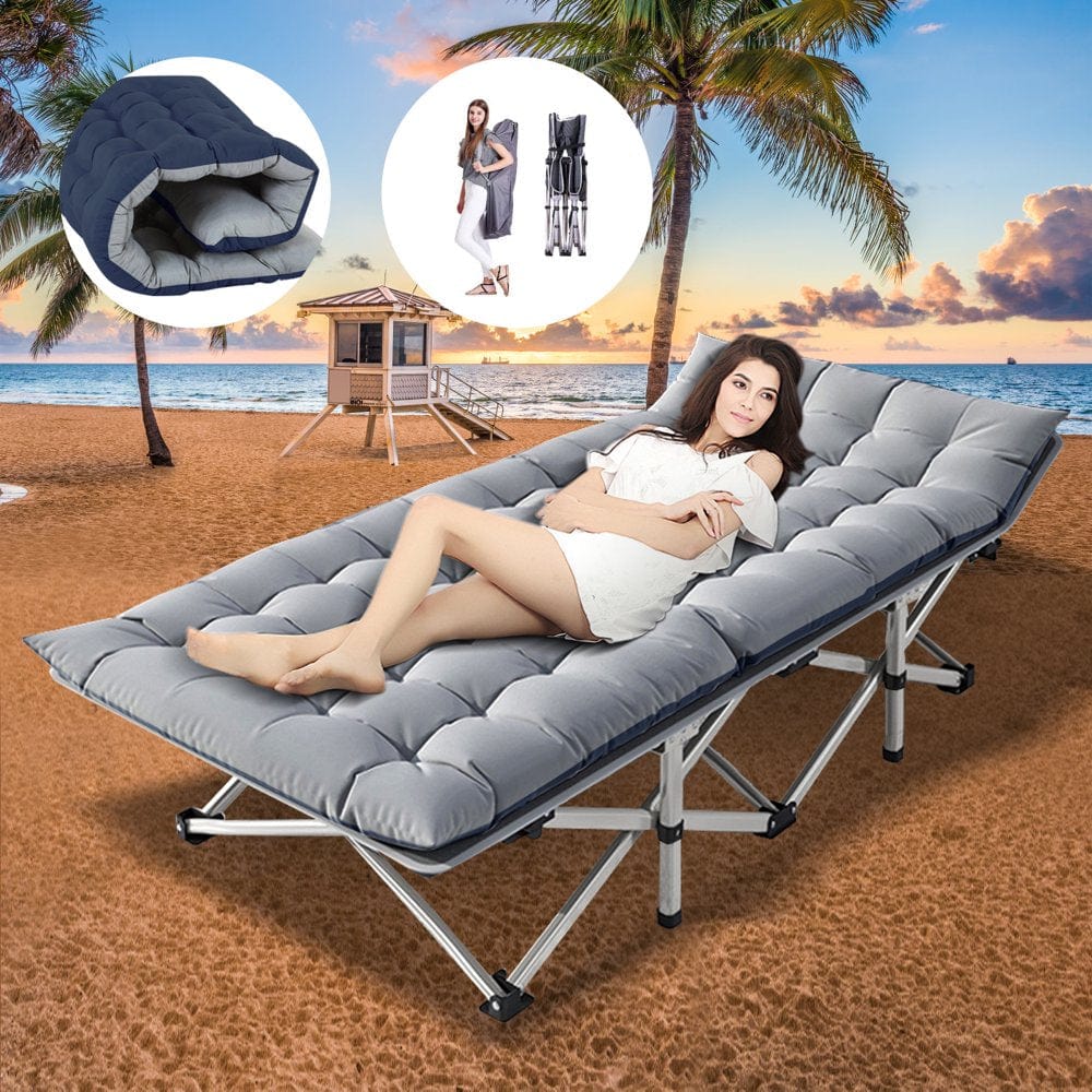 Docred Folding Camping Cot, Adjustable 4-Position Adults Reclining Folding Chaise with Pillow, Outdoor Portable Folding Lounge Chair Sleeping Cots Bed, Perfect for Camping, Pool, Beach, Patio