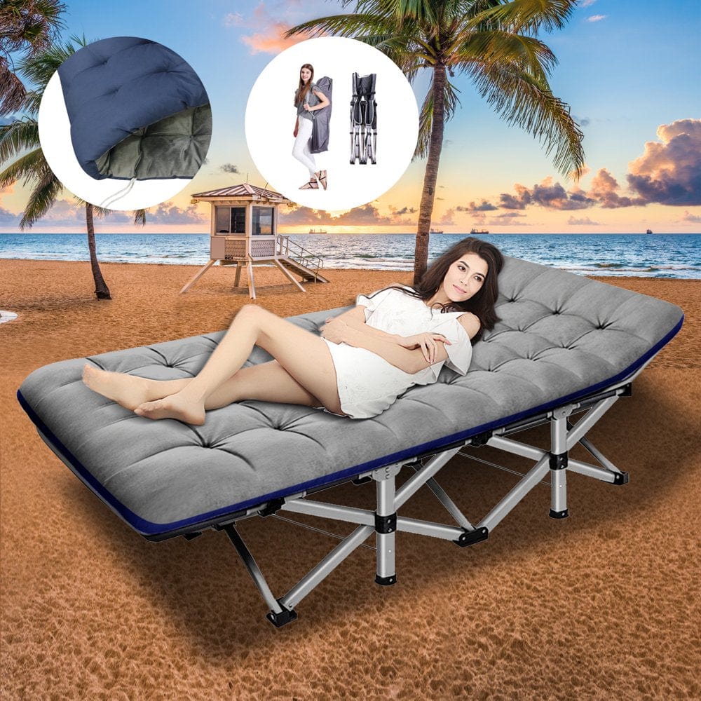 Docred Folding Camping Cot, Adjustable 4-Position Adults Reclining Folding Chaise with Pillow, Outdoor Portable Folding Lounge Chair Sleeping Cots Bed, Perfect for Camping, Pool, Beach, Patio