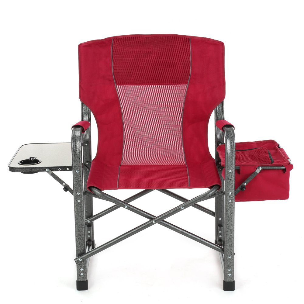 ARROWHEAD OUTDOOR Folding Director’S Chair W/Side Table & Integrated Cooler, Cup Holder, Storage Pouch, Breathable Mesh Back, Supports up to 450Lbs, Carrying Case, Steel Frame, High-Grade 900D Canvas