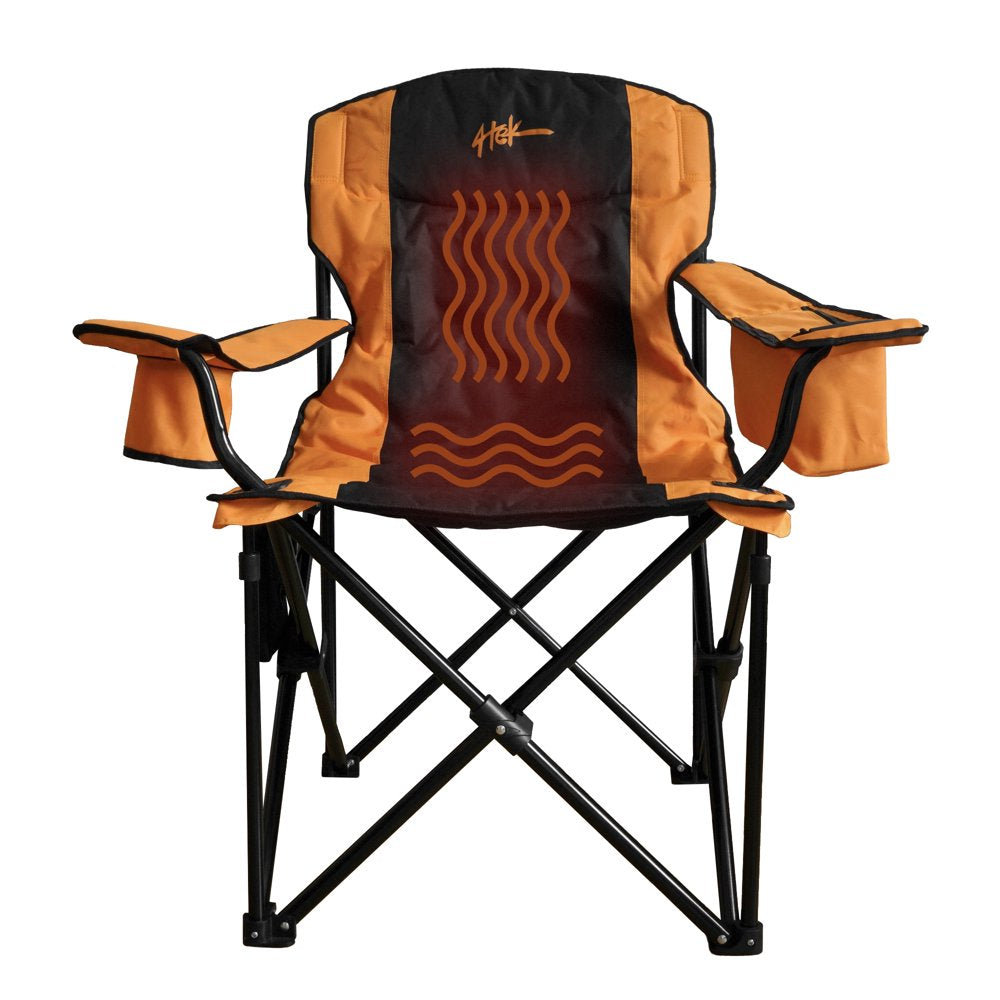 4Tek Heated Outdoor Folding Adult Camping & Lawn Chair with Carrying Case, Battery Included - Orange and Black