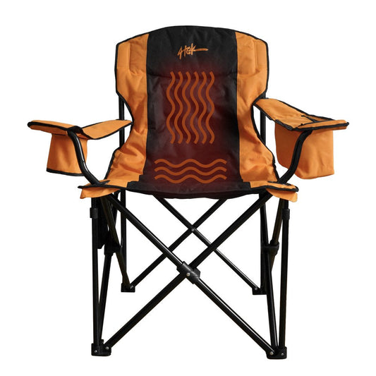 4Tek Heated Outdoor Folding Adult Camping & Lawn Chair with Carrying Case, Battery Included - Orange and Black