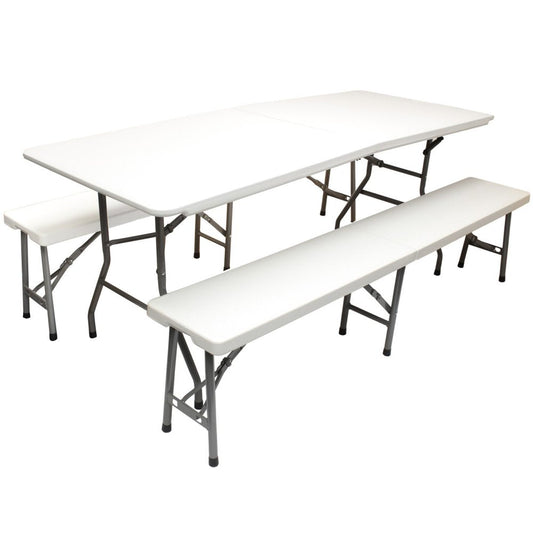 Ubesgoo 6Ft Portable Folding Table and Bench Set for Outdoor Camping, Weeding