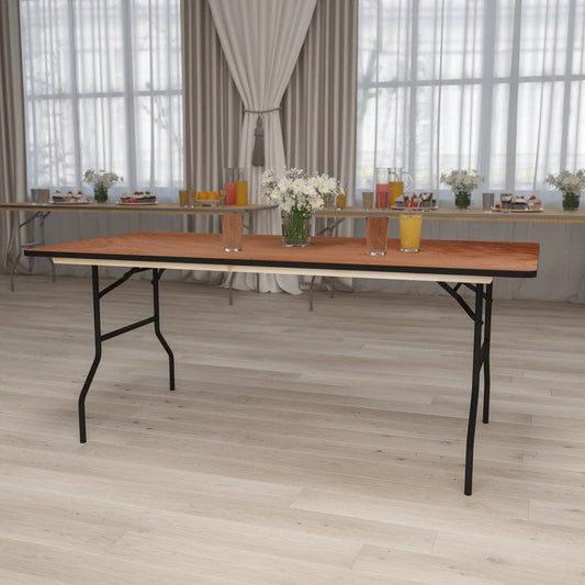 Flash Furniture 6-Foot Rectangular Wood Folding Banquet Table with Clear Coated Finished Top