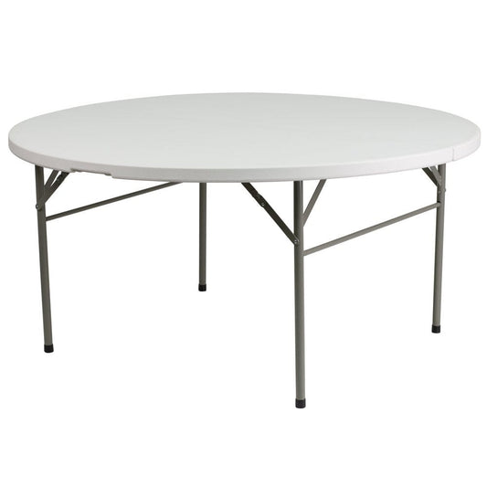 Flash Furniture Scarborough 5-Foot round Bi-Fold White Plastic Folding Table with Carrying Handle