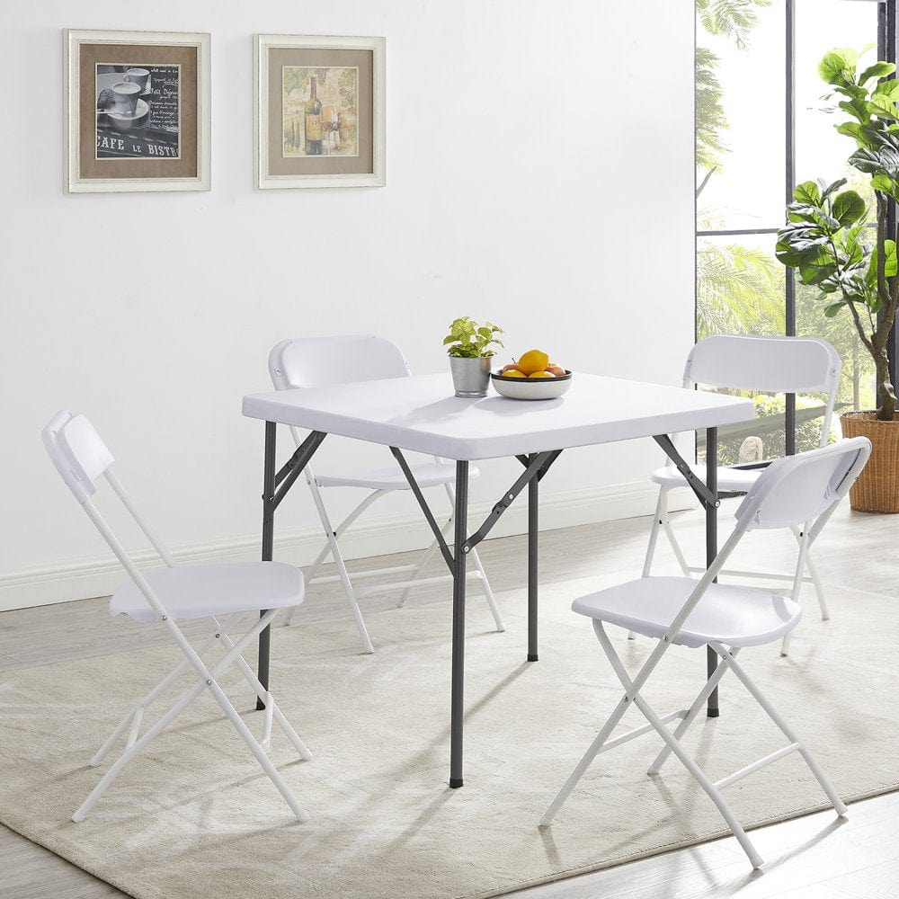 Folding Table Resin Square Folding Card Table Multipurpose Foldable Table Plastic Table Collapsible Portable Tables Square Fold up Table for Indoor Kitchen Dining Room Outdoor Camping Picnic - White