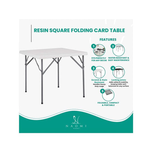 Folding Table Resin Square Folding Card Table Multipurpose Foldable Table Plastic Table Collapsible Portable Tables Square Fold up Table for Indoor Kitchen Dining Room Outdoor Camping Picnic - White