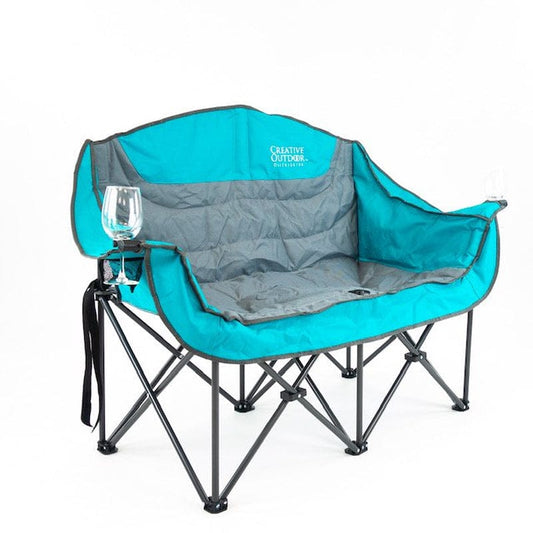 Folding Two Seat Wine Chair | Luxury Loveseat - Teal/Gray
