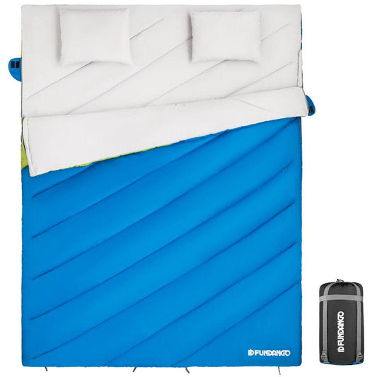 FUNDANGO 3-In-1 Queen Double Thicked Sleeping Bag with 2 Pillows 87"X66" for Family Couple Adults 26.6℉