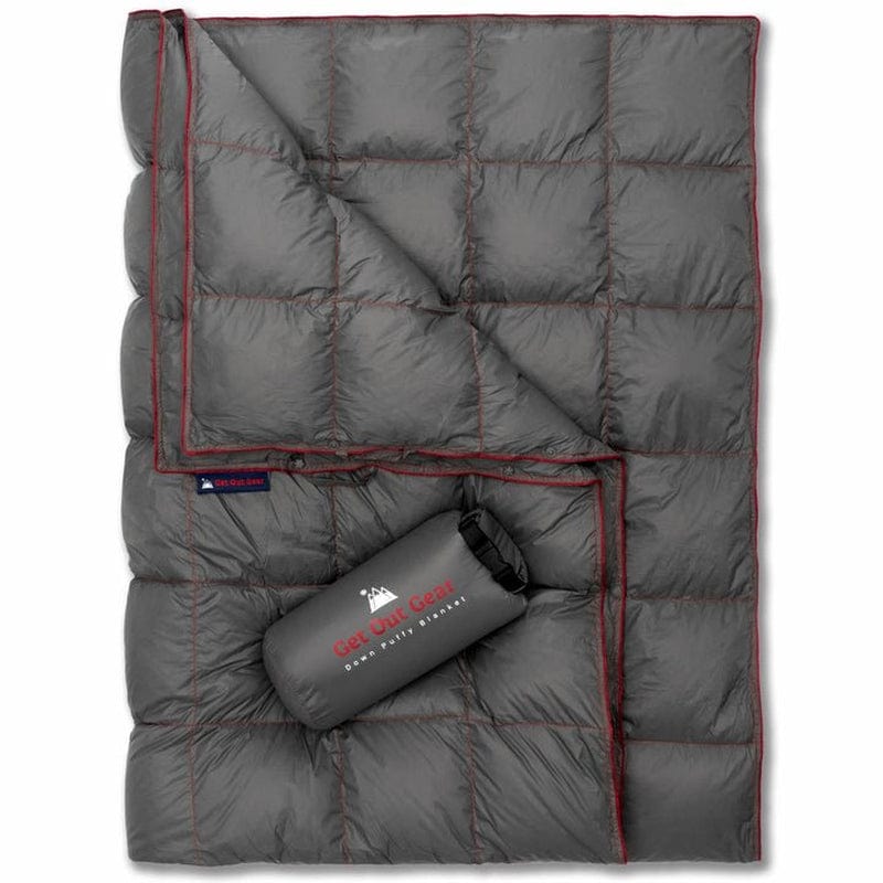 Get Out Gear down Camping Blanket - Puffy, Packable, Lightweight and Warm | Ideal for Outdoors, Travel, Stadium, Festivals, Beach, Hammock | 650 Fill Power Water-Resistant Backpacking Quilt (Olive)