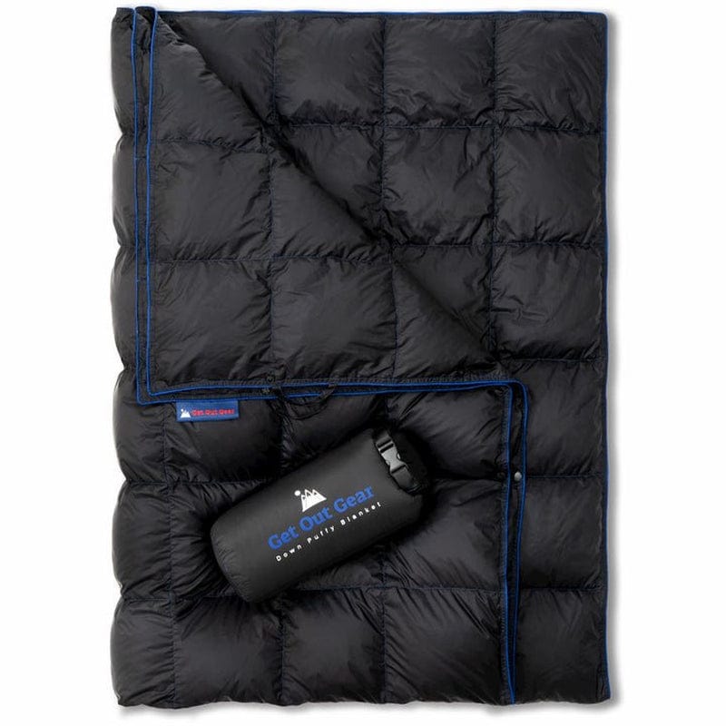 Get Out Gear down Camping Blanket - Puffy, Packable, Lightweight and Warm | Ideal for Outdoors, Travel, Stadium, Festivals, Beach, Hammock | 650 Fill Power Water-Resistant Backpacking Quilt (Olive)