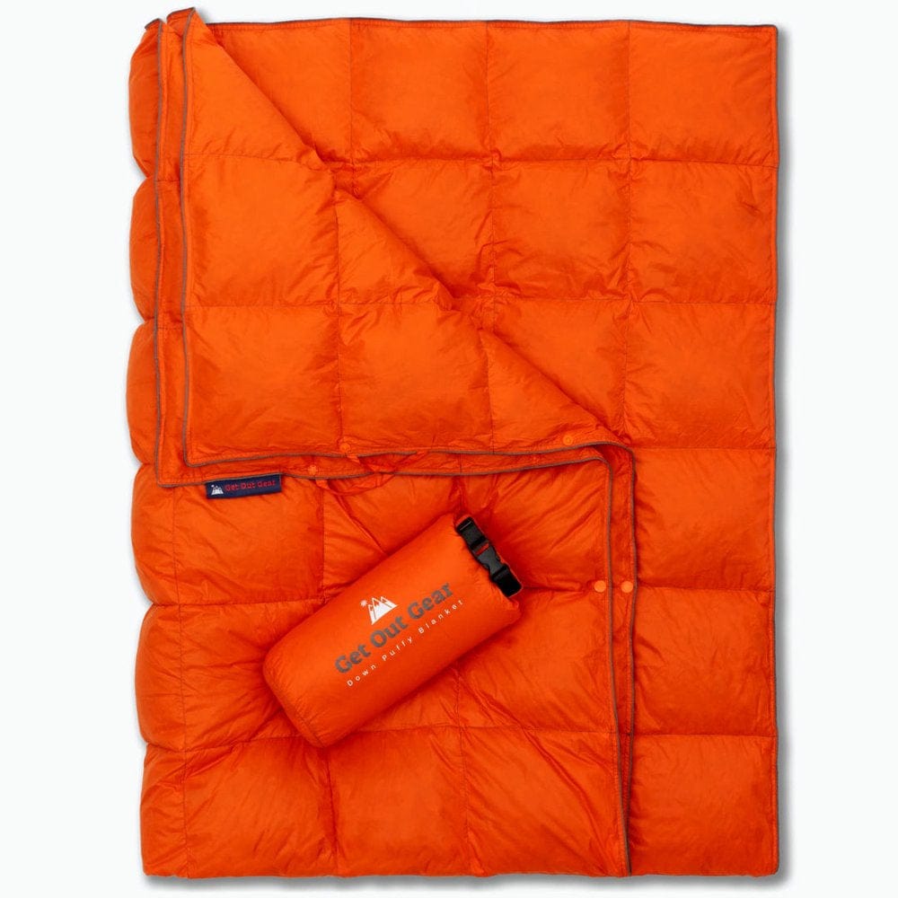 Get Out Gear down Camping Blanket - Puffy, Packable, Lightweight and Warm | Ideal for Outdoors, Travel, Stadium, Festivals, Beach, Hammock | 650 Fill Power Water-Resistant Backpacking Quilt (Olive)