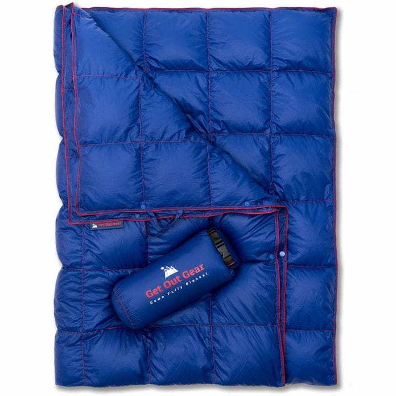 Get Out Gear down Camping Blanket - Puffy, Packable, Lightweight and Warm | Ideal for Outdoors, Travel, Stadium, Festivals, Beach, Hammock | 650 Fill Power Water-Resistant Backpacking Quilt (Olive)