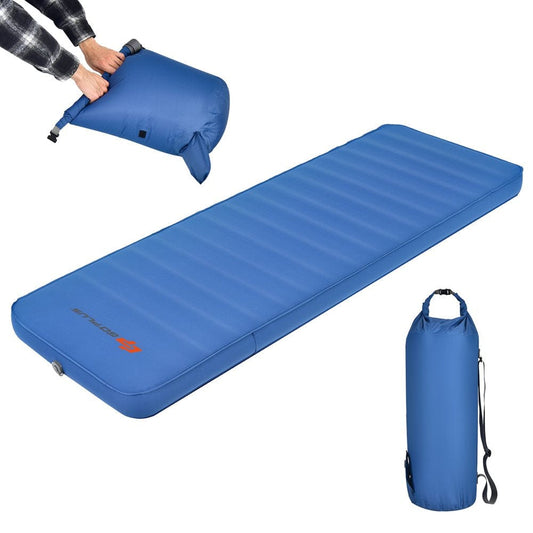 Goplus Folding Sleeping Pad, Self Inflating Camping Mattress with Carrying Bag Blue