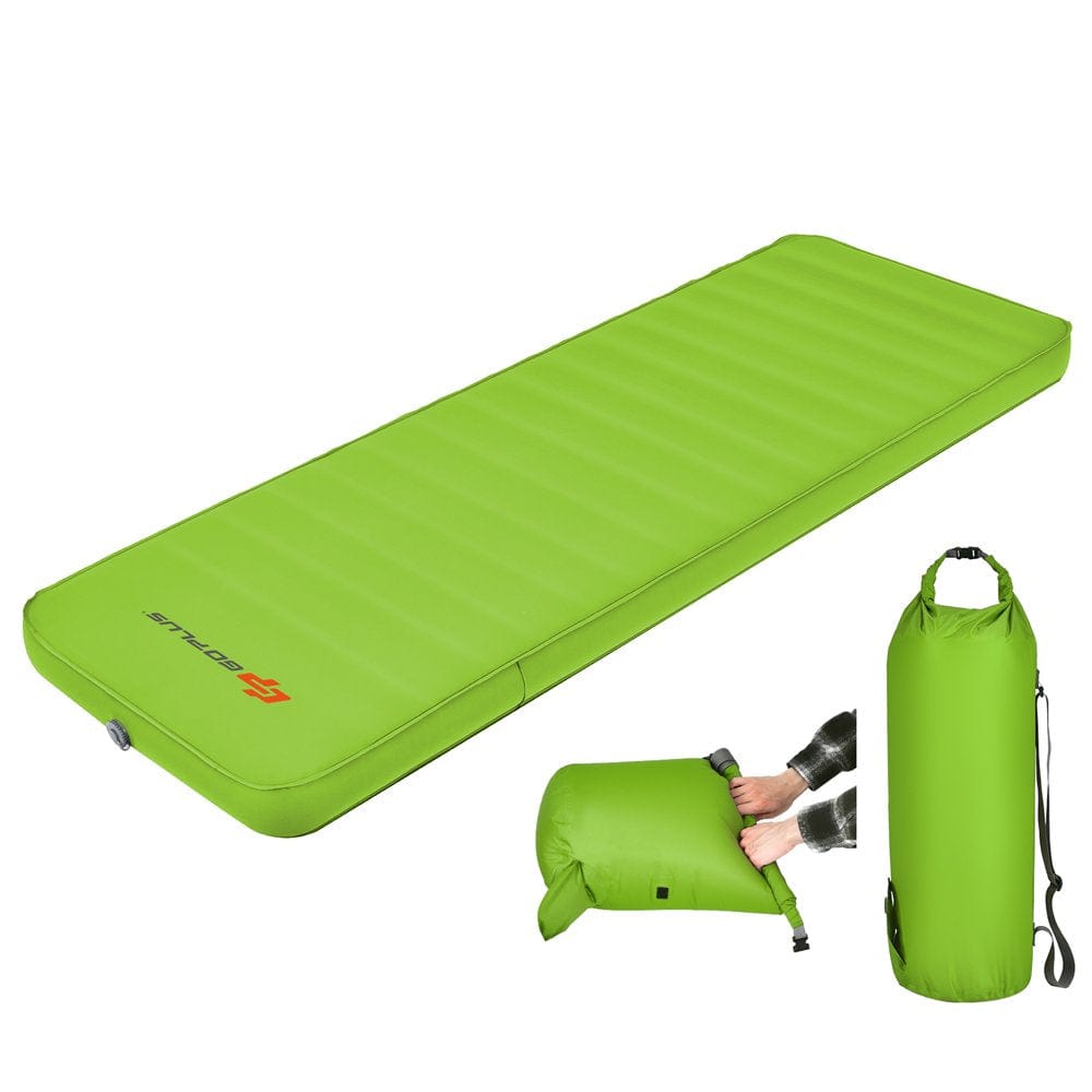 Goplus Folding Sleeping Pad, Self Inflating Camping Mattress with Carrying Bag Blue
