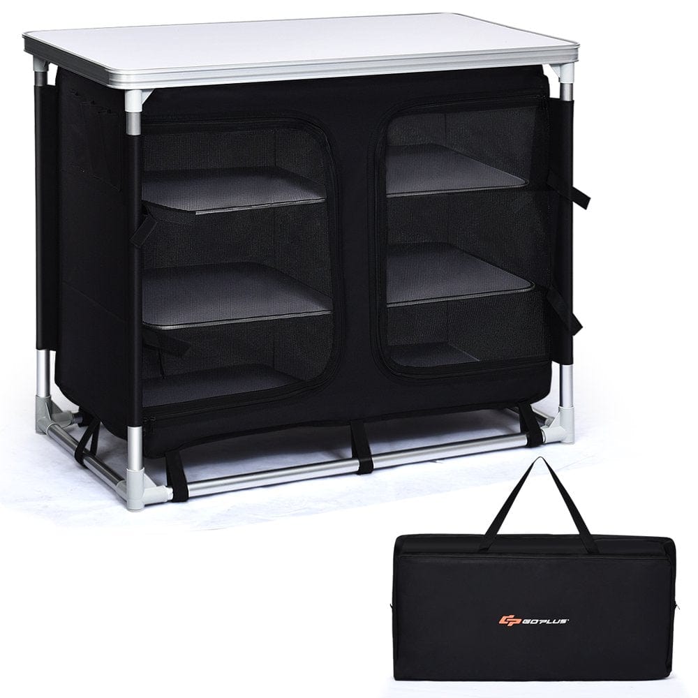 Goplus Portable BBQ Aluminum Camping Table Kitchen Cook Station W/ Storage Organizer