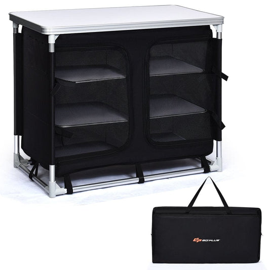 Goplus Portable BBQ Aluminum Camping Table Kitchen Cook Station W/ Storage Organizer