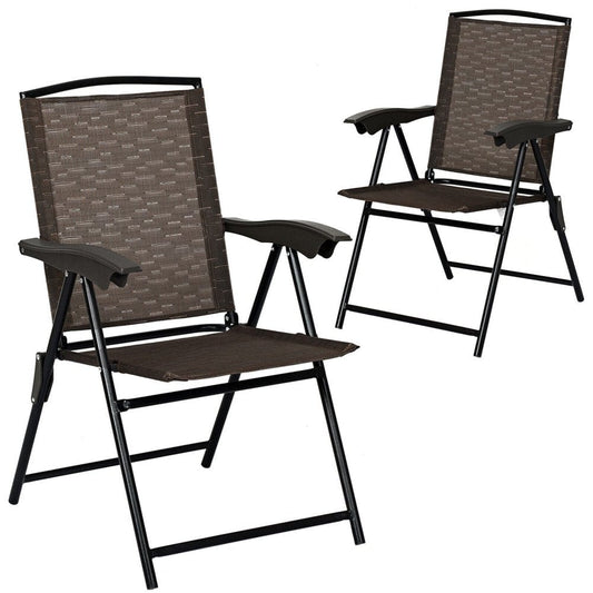 Gymax 2PCS Folding Sling Chairs Steel Armrest Patio Camping W/Adjustable Back