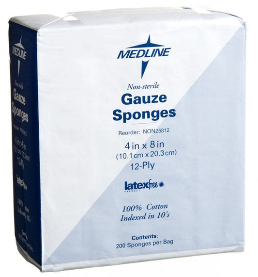 Medline Woven Non-Sterile Gauze Sponges, 8" x 4", 12 ply, 2000 Count
