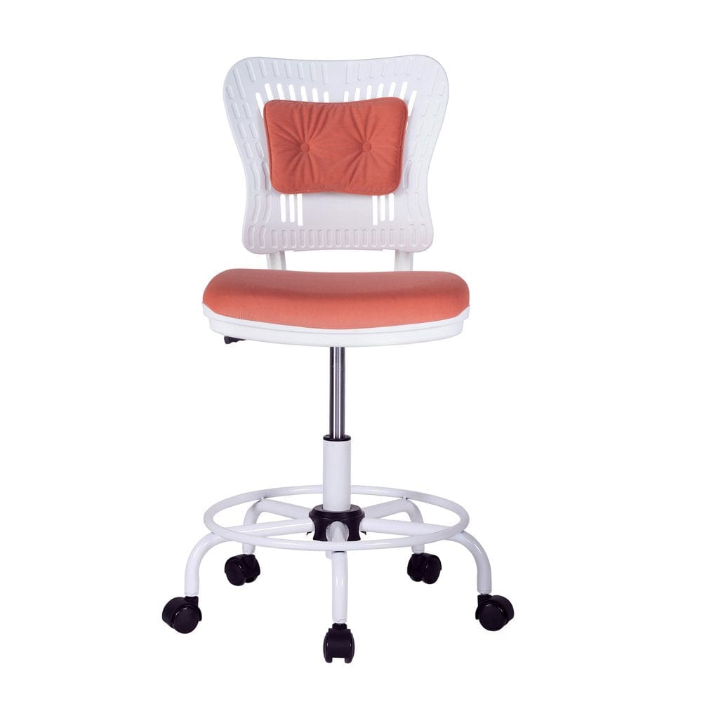 Home Office Desk Chair,Drafting Chair,Height Adjustable Rolling Chair, Armless Cute Modern Task Chair for Make up and Teens Homework,Red