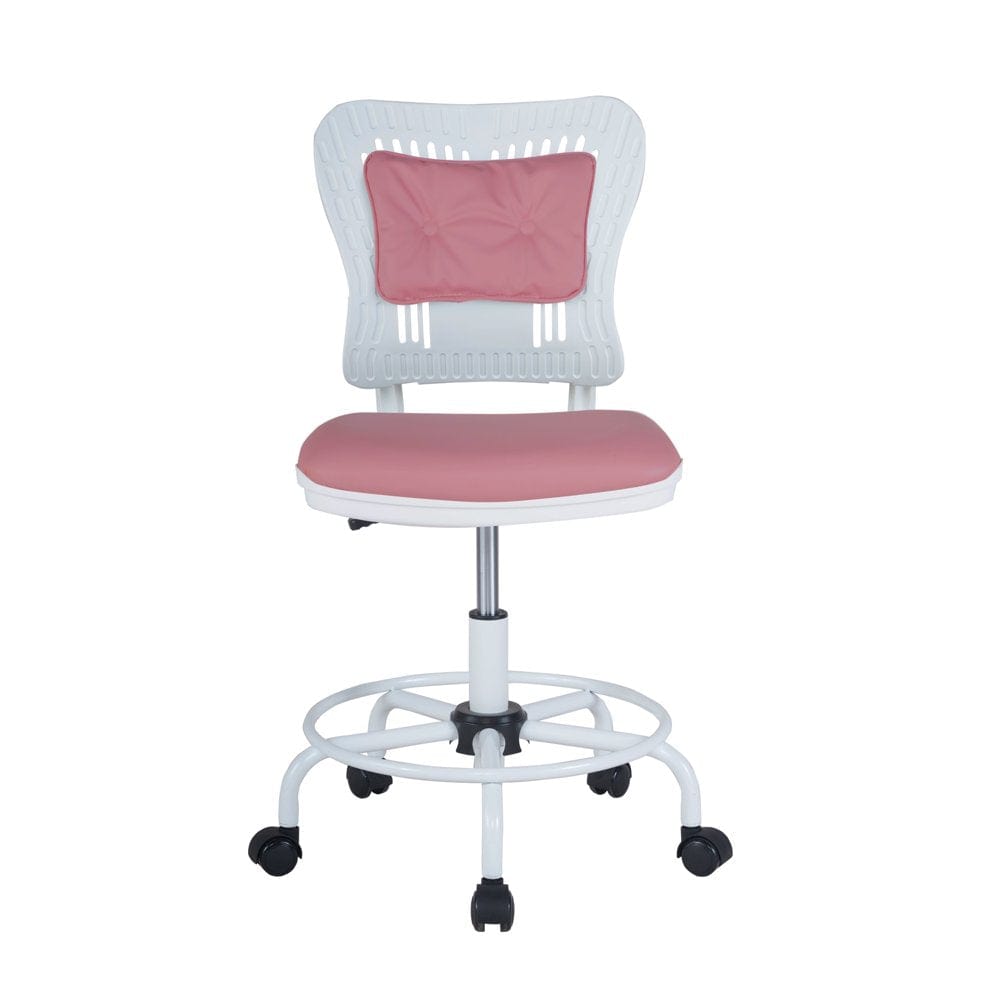 Home Office Desk Chair,Drafting Chair,Height Adjustable Rolling Chair, Armless Cute Modern Task Chair for Make up and Teens Homework,Red